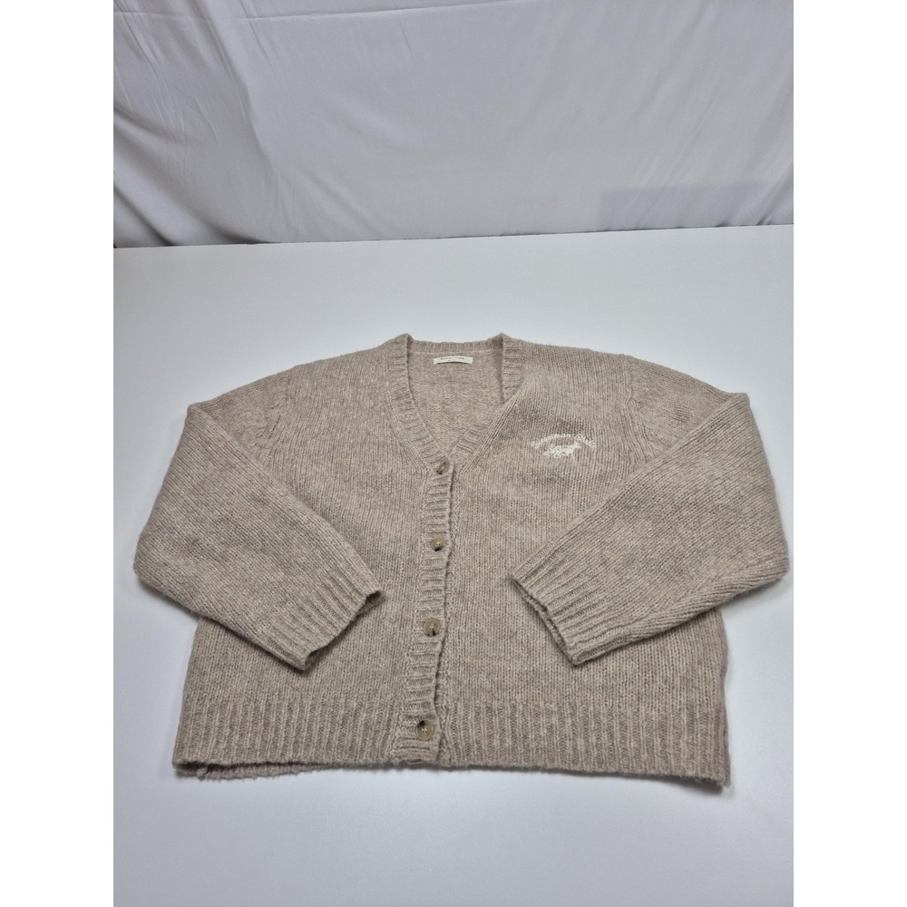 Siegelman Stable Knit Cardigan Beige Yak Alpaca Wool V Neck Women's S/Medium